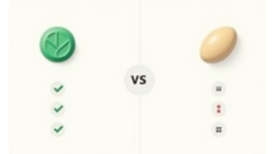 Comparison chart graphic showing two products with attributes like ingredients, benefits, and price being compared.